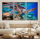 Underwater Coral Reef Sea Turtle Wall Art Canvas Print,