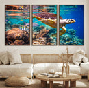 Sea Turtle Wall Art Canvas Print – Vibrant Ocean Coral Reef