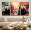 Weightlifting Barbell Art Triptych, Bold Abstract Fitness