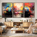 Weightlifting Barbell Art Triptych, Bold Abstract Fitness