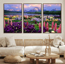 Vibrant Wildflower Garden and Mountain View Giclee Canvas