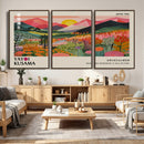 Yayoi Kusama Landscape Canvas Print, Vibrant Floral Mountain Art Print, Framed Botanical Wall Art -