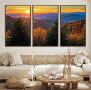 Golden Sunset Over Mountain Forest Canvas Wall Art Print -