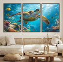 Sea Turtle Underwater Canvas Wall Art Print - Vibrant Ocean
