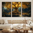 Golden Tree of Life Canvas Wall Art Print - Majestic Glowing