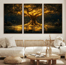 Golden Tree of Life Canvas Wall Art Print - Majestic Glowing