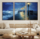 Storm Ocean Pier Canvas Wall Art Print - Large Moody Night by MyGreatCanvas | Canvas Wall Art Prints | Photo Prints & Wall Decor