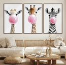Bubblegum Animals Canvas Wall Art - Playful Giraffe and