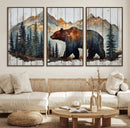 Rustic Grizzly 399 Bear and Mountain Wood Canvas Wall Art -