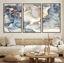 Abstract Blue and Gold Canvas Wall Art - Fluid Modern Ink