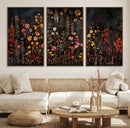 Dark Floral Canvas Wall Art - Moody Botanical Flower Print -
