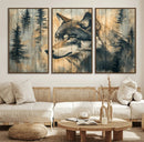 Wood Style Rustic Wolf Wall Art Canvas Print, Vintage