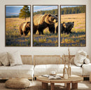 Grizzly Bear Family Wall Art Canvas Print – Majestic
