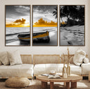 Yellow Rowboat Wall Art – Framed Tropical Shoreline Canvas by MyGreatCanvas | Canvas Wall Art Prints | Photo Prints & Wall Decor
