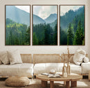 Misty Forest Mountain Wall Art Canvas Print – Framed Serene
