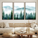 Pine Forest Wall Art Canvas Print – Misty Mountains Foggy