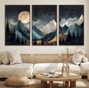 Moonlit Mountain Wall Art Canvas Print – Silhouetted Pines