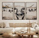 Texas Longhorn Wall Art Canvas Print – Framed Speckled Bull
