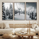 Snowy Pines Wall Art Canvas Print – Framed Ski Lift Winter