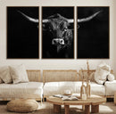 Texas Longhorn Wall Art Canvas Print – Framed Monochrome