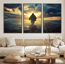 Jesus Walks Wall Art Canvas Print Framed Divine Sunset Art