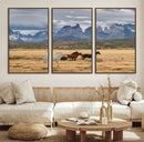 Grand Teton Park Wild Horses Wall Art Canvas Print – Framed