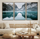 Mountain Lake Wall Art Canvas Print – Snowy Peaks Winter