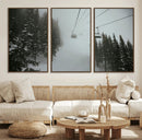 Ski Lift Wall Art Canvas Print – Snowy Pines Misty Landscape