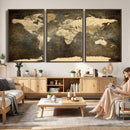 Large Framed Vintage World Map Wall Art Print for Home Wall
