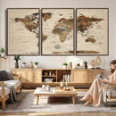 Vintage World Map Wall Art Canvas Print for Living Room,