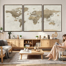 Detailed World Map Wall Art Canvas Print