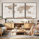Framed Large World Map Canvas Print for Office Decor