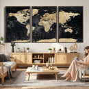 Framed Large World Map Wall Art Canvas Print for Living Room