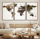 Watercolor World Map Print - Large Wall Art Canvas Print for