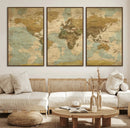 Vintage World Map Wall Art Canvas Print, Detailed World Map