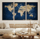 World Map Canvas Print – Framed Travel Map Wall Art for