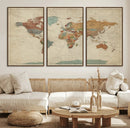 Vintage World Map Canvas Wall Art Print – Framed Modern