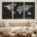 Black World Map Wall Art Canvas Print – Detailed Map of the by MyGreatCanvas | Canvas Wall Art Prints | Photo Prints & Wall Decor