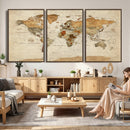 Rustic Vintage World Map Canvas Print – Framed Modern
