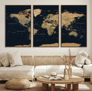 Vintage World Map Canvas on the Dark Background Wall Art by MyGreatCanvas | Canvas Wall Art Prints | Photo Prints & Wall Decor