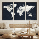 Black World Map Wall Art Canvas Print for Home Office and by MyGreatCanvas | Canvas Wall Art Prints | Photo Prints & Wall Decor