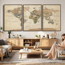 Vintage World Map Canvas Wall Art - Rustic Grunge Texture