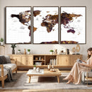 Rustic World Map Wall Art Canvas Print | Large World Map on
