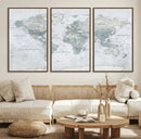 Push Pin World Map Canvas Print - Detailed Vintage World Map