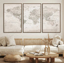 Antique Style World Map Canvas Print - Vintage Detailed