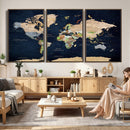 Minimalist World Map Canvas Wall Art - Watercolor Blue and
