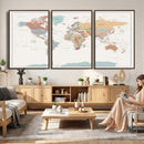 Pastel Colors World Map Wall Art Canvas Print