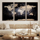 Grunge World Map Wall Art | 3-Panel Large Beige and Brown by MyGreatCanvas | Canvas Wall Art Prints | Photo Prints & Wall Decor
