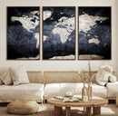Vintage World Map Canvas Wall Art – Antique Triptych Map