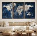 Large Blue World Map Wall Art Canvas Print for Home Office by MyGreatCanvas | Canvas Wall Art Prints | Photo Prints & Wall Decor